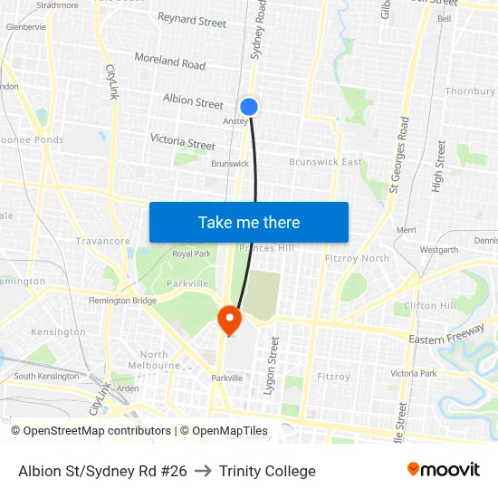 Albion St/Sydney Rd #26 to Trinity College map
