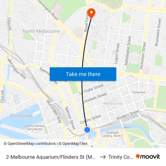 2-Melbourne Aquarium/Flinders St (Melbourne City) to Trinity College map