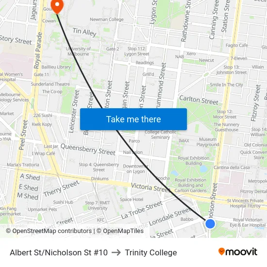Albert St/Nicholson St #10 to Trinity College map