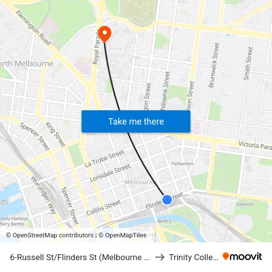 Russell St/Flinders St #6 to Trinity College map