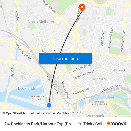 D4-Docklands Park/Harbour Esp (Docklands) to Trinity College map