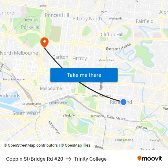 Coppin St/Bridge Rd #20 to Trinity College map