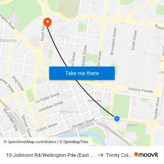 Jolimont Rd/Wellington Pde #10 to Trinity College map