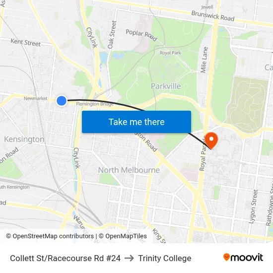 Collett St/Racecourse Rd #24 to Trinity College map