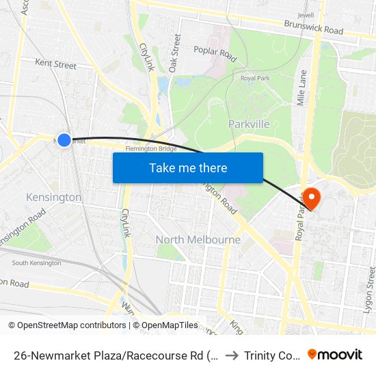 26-Newmarket Plaza/Racecourse Rd (Kensington) to Trinity College map