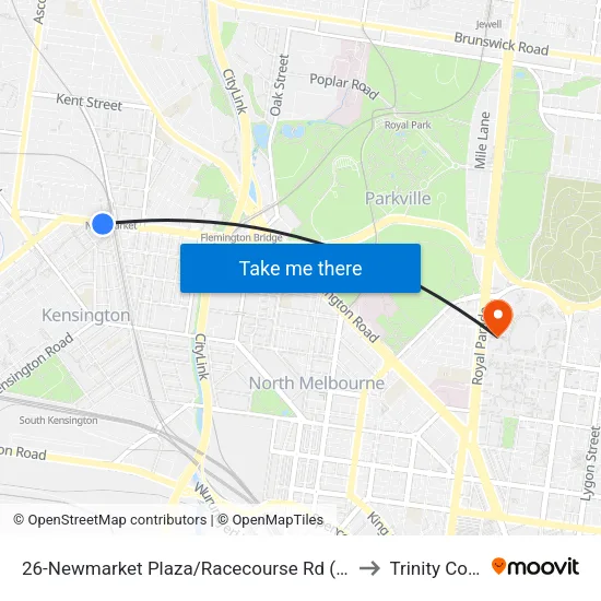 Newmarket Plaza/Racecourse Rd #26 to Trinity College map