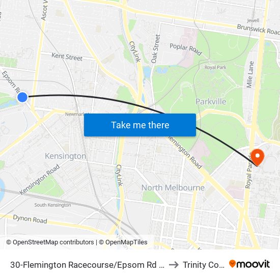 30-Flemington Racecourse/Epsom Rd (Flemington) to Trinity College map
