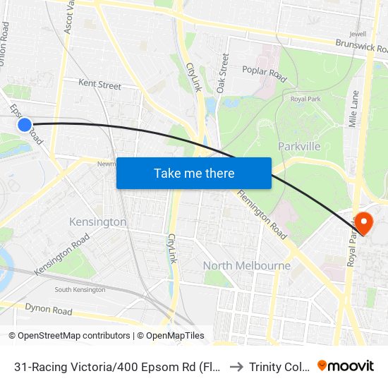 31-Racing Victoria/400 Epsom Rd (Flemington) to Trinity College map