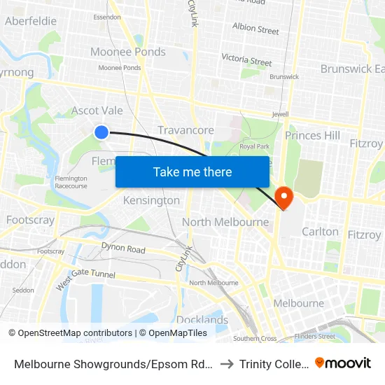 Melbourne Showgrounds/Epsom Rd #33 to Trinity College map