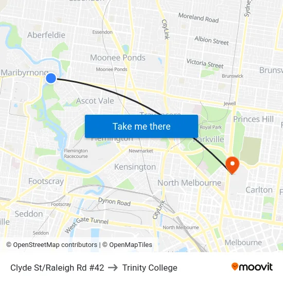Clyde St/Raleigh Rd #42 to Trinity College map