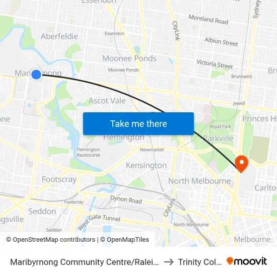 Maribyrnong Community Centre/Raleigh Rd #45 to Trinity College map