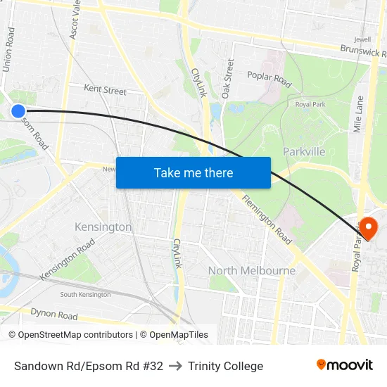 Sandown Rd/Epsom Rd #32 to Trinity College map