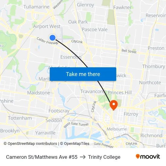 Cameron St/Matthews Ave #55 to Trinity College map