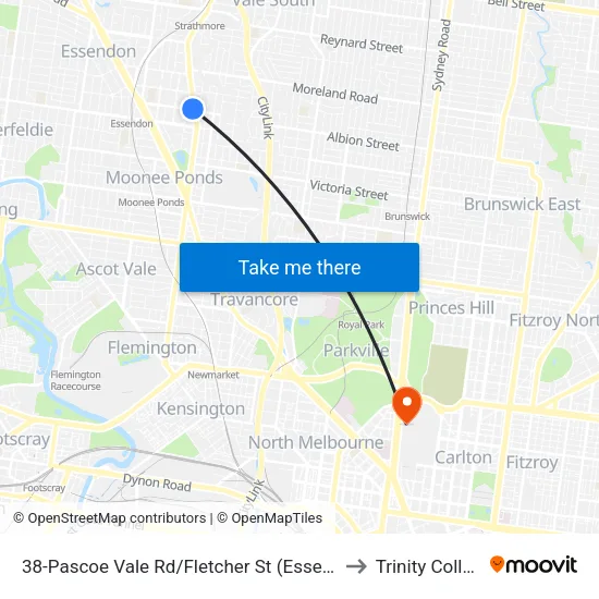 Pascoe Vale Rd/Fletcher St #38 to Trinity College map