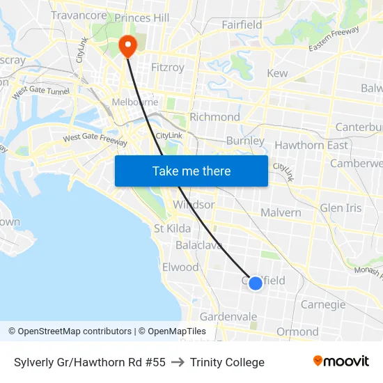 Sylverly Gr/Hawthorn Rd #55 to Trinity College map