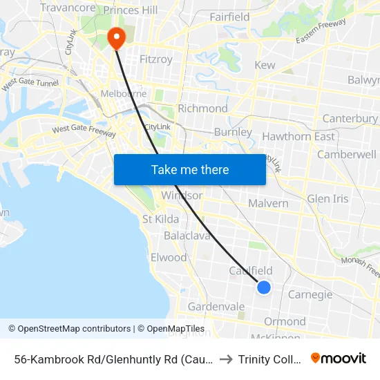 Kambrook Rd/Glenhuntly Rd #56 to Trinity College map