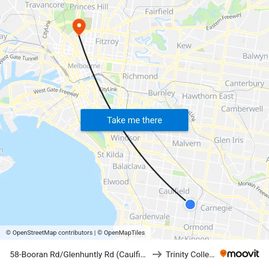 Booran Rd/Glenhuntly Rd #58 to Trinity College map
