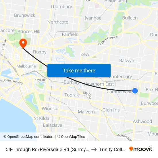 Through Rd/Riversdale Rd #54 to Trinity College map