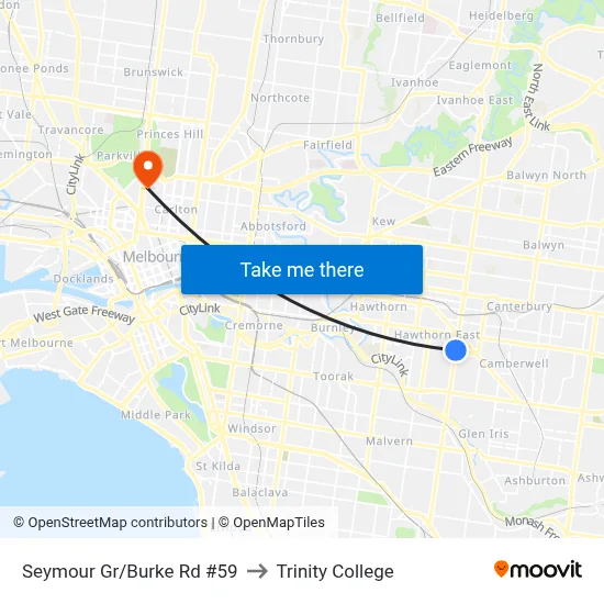 Seymour Gr/Burke Rd #59 to Trinity College map