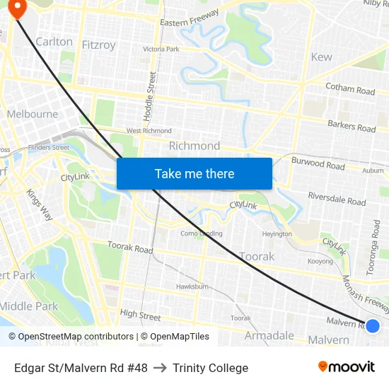 Edgar St/Malvern Rd #48 to Trinity College map