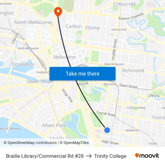 Braille Library/Commercial Rd #28 to Trinity College map