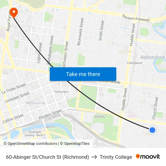 Abinger St/Church St #60 to Trinity College map