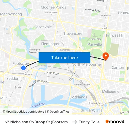 Nicholson St/Droop St #62 to Trinity College map