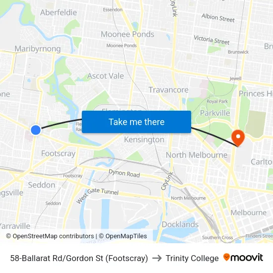 Ballarat Rd/Gordon St #58 to Trinity College map
