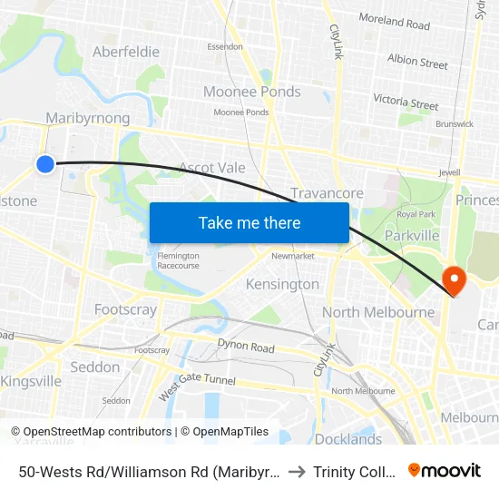Wests Rd/Williamson Rd #50 to Trinity College map