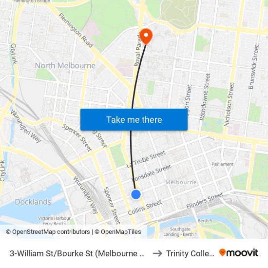 3-William St/Bourke St (Melbourne City) to Trinity College map