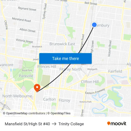 Mansfield St/High St #40 to Trinity College map