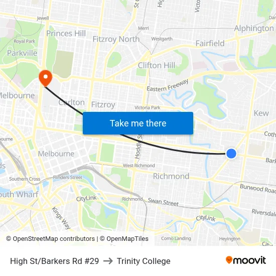 High St/Barkers Rd #29 to Trinity College map
