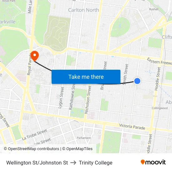 Wellington St/Johnston St to Trinity College map