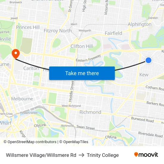 Willsmere Village/Willsmere Rd to Trinity College map