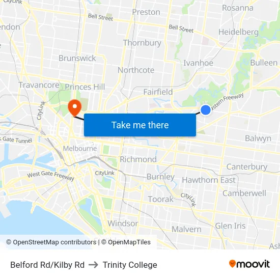 Belford Rd/Kilby Rd to Trinity College map