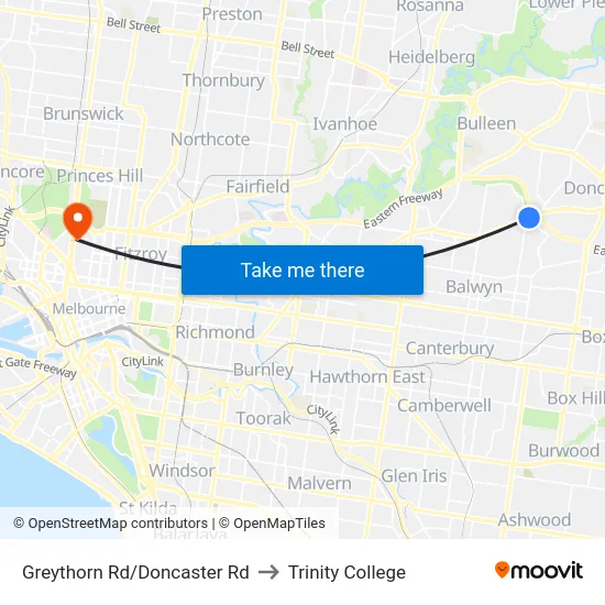 Greythorn Rd/Doncaster Rd to Trinity College map