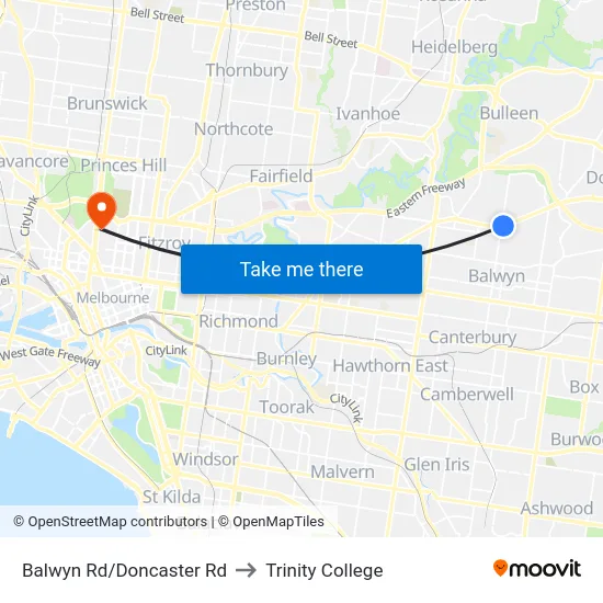 Balwyn Rd/Doncaster Rd to Trinity College map