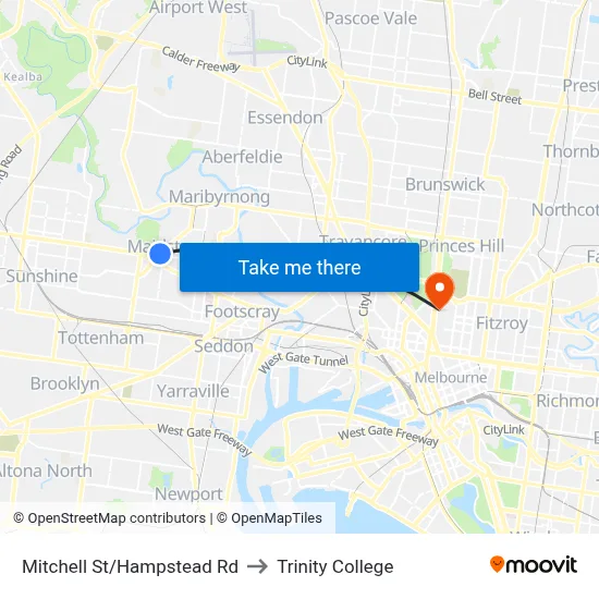 Mitchell St/Hampstead Rd to Trinity College map