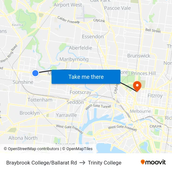 Braybrook College/Ballarat Rd to Trinity College map