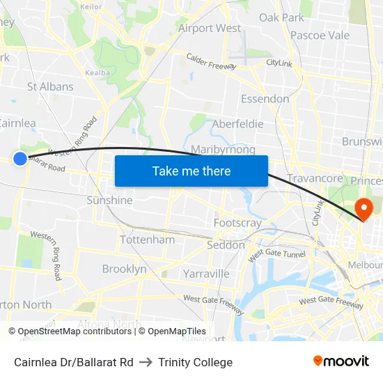 Cairnlea Dr/Ballarat Rd to Trinity College map