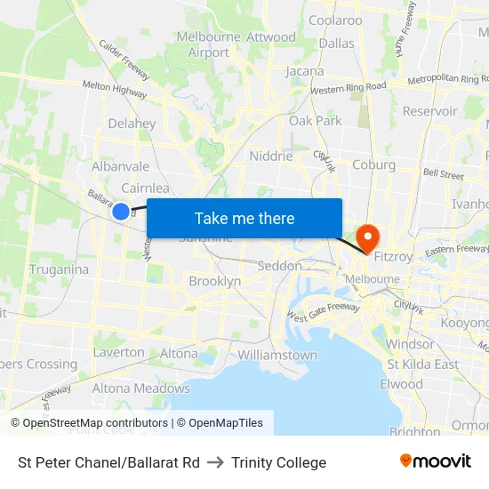 St Peter Chanel/Ballarat Rd to Trinity College map