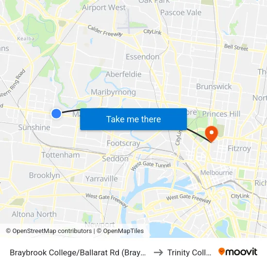Braybrook College/Ballarat Rd to Trinity College map