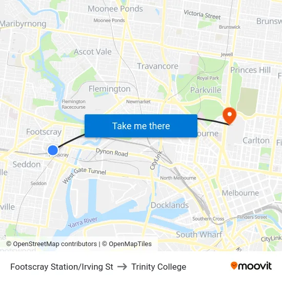 Footscray Station/Irving St to Trinity College map