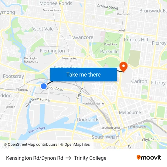 Kensington Rd/Dynon Rd to Trinity College map