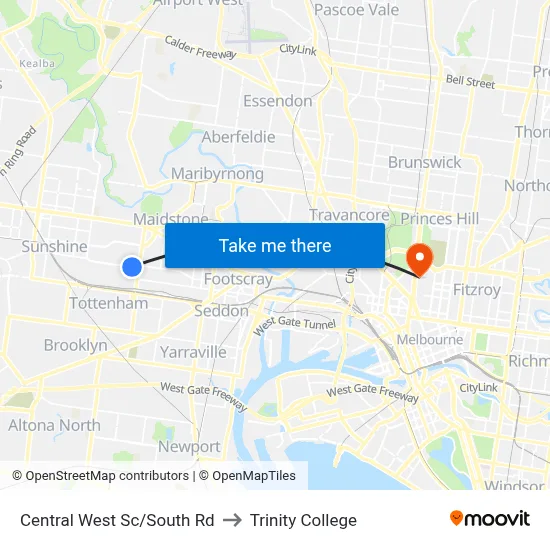 Central West Sc/South Rd to Trinity College map