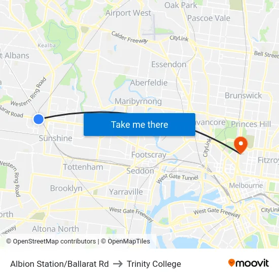 Albion Station/Ballarat Rd to Trinity College map