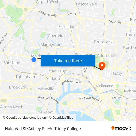 Halstead St/Ashley St to Trinity College map