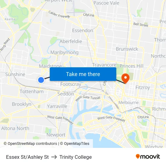 Essex St/Ashley St to Trinity College map