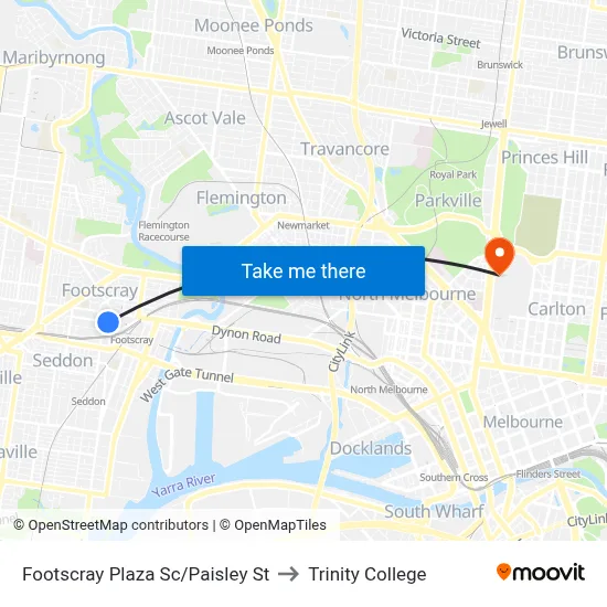 Footscray Plaza Sc/Paisley St to Trinity College map