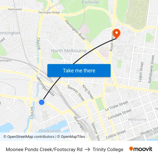Moonee Ponds Creek/Footscray Rd to Trinity College map